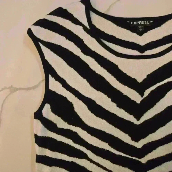 Express Stretch Zebra Animal Print Knit Dress Black Womens Size Medium - Picture 4 of 8